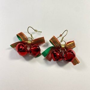 Red Jingle Bell Earrings with Bows